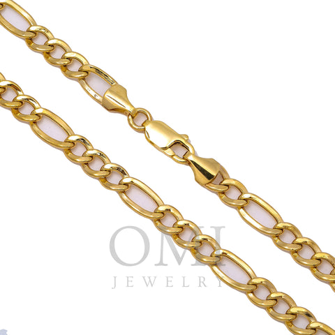 10K Yellow Gold 5.04mm Hollow Figaro Chain Available In Sizes 18
