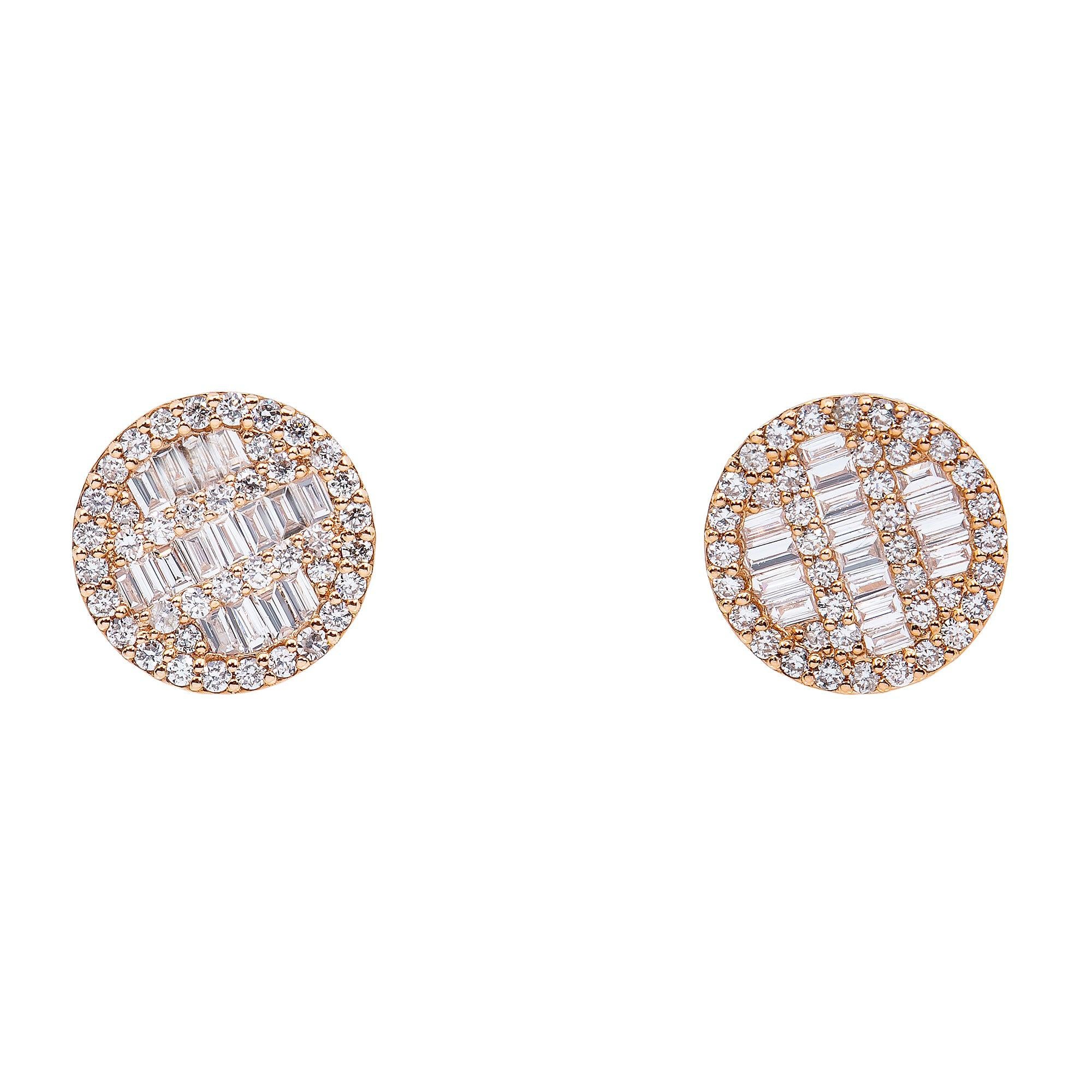 14K Rose Gold Ladies Earrings with 0.58 CT Baguette Diamonds