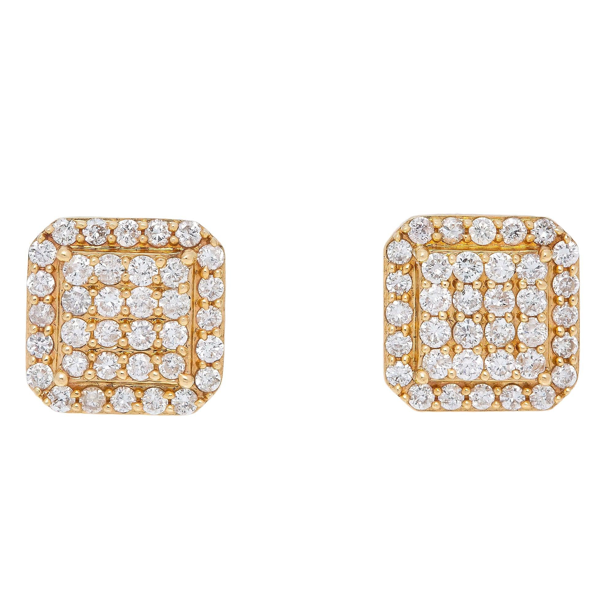 14K YELLOW GOLD SQUARE DIAMOND EARRINGS 1.21 CT