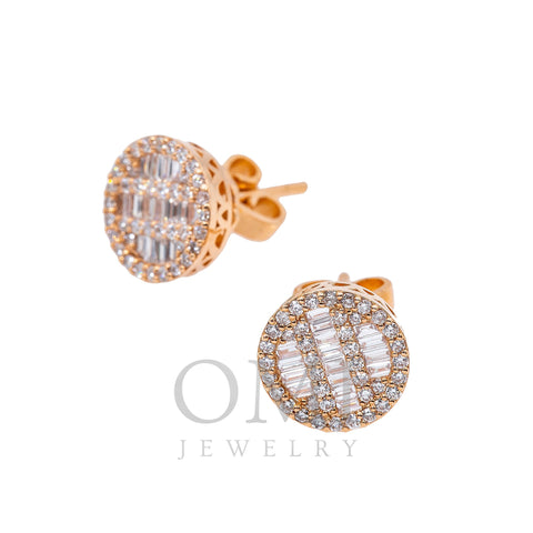 14K Rose Gold Ladies Earrings with 0.58 CT Baguette Diamonds