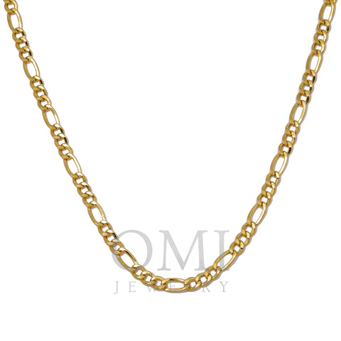 10K Yellow Gold 3.43mm Hollow Figaro Chain Available In Size 18