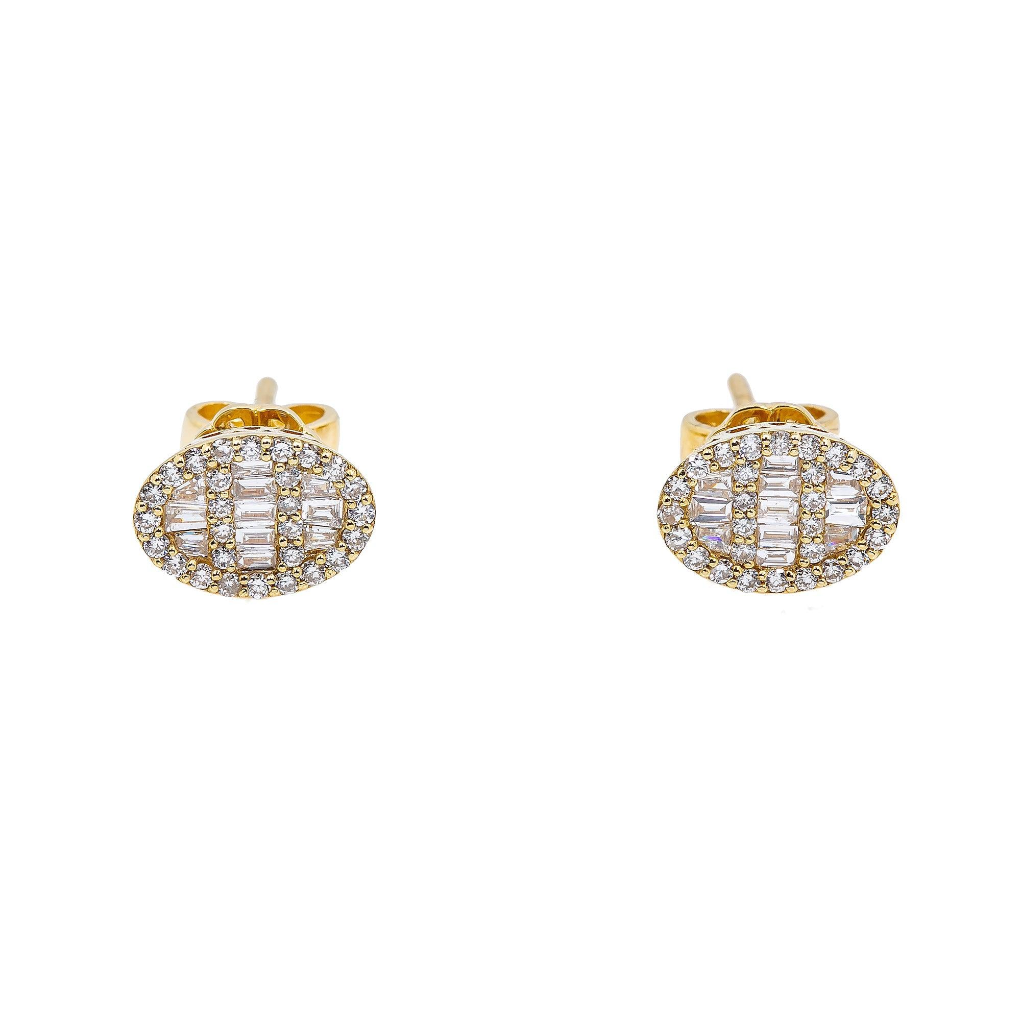 14K Yellow Gold Ladies Earrings with 0.50 CT Baguette Diamonds