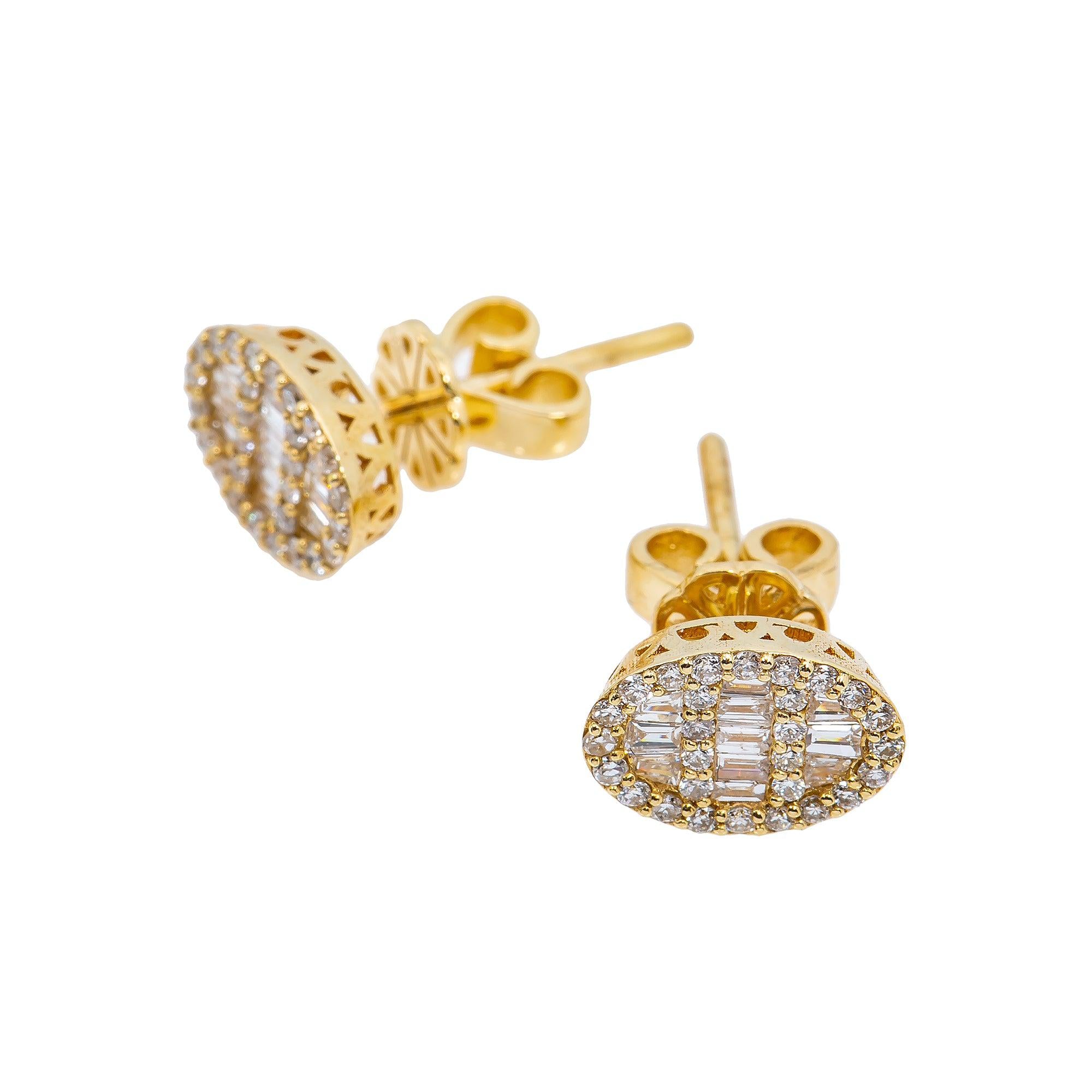14K Yellow Gold Ladies Earrings with 0.50 CT Baguette Diamonds