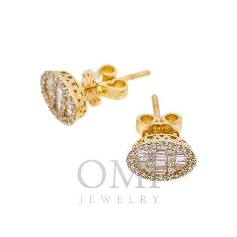 14K Yellow Gold Ladies Earrings with 0.50 CT Baguette Diamonds