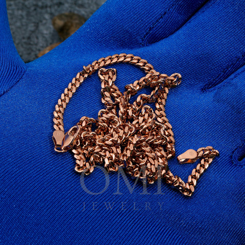 14k Rose Gold 3mm Solid Cuban Link Available In Sizes 18