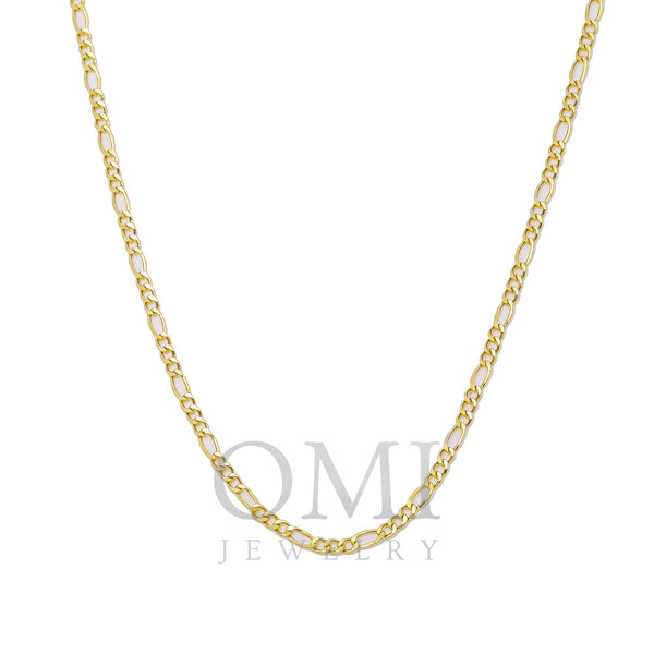 10K Yellow Gold 2mm Hollow Figaro Chain Available In Sizes 18