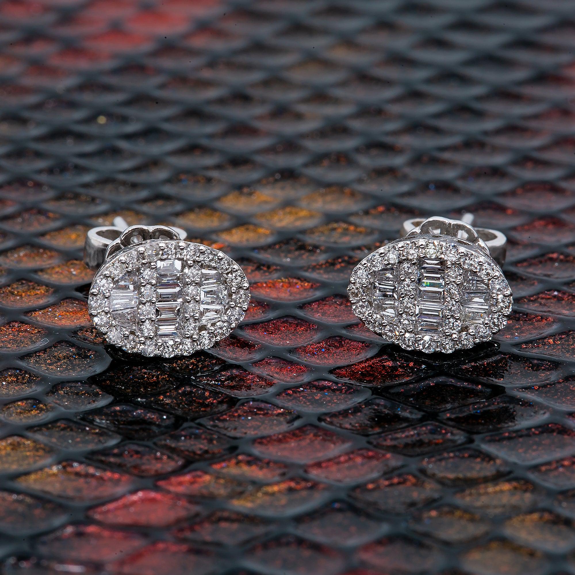 14K White Gold Ladies Earrings with 0.50 CT Baguette Diamond