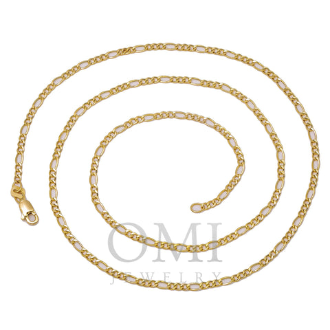 10K Yellow Gold 2mm Hollow Figaro Chain Available In Sizes 18