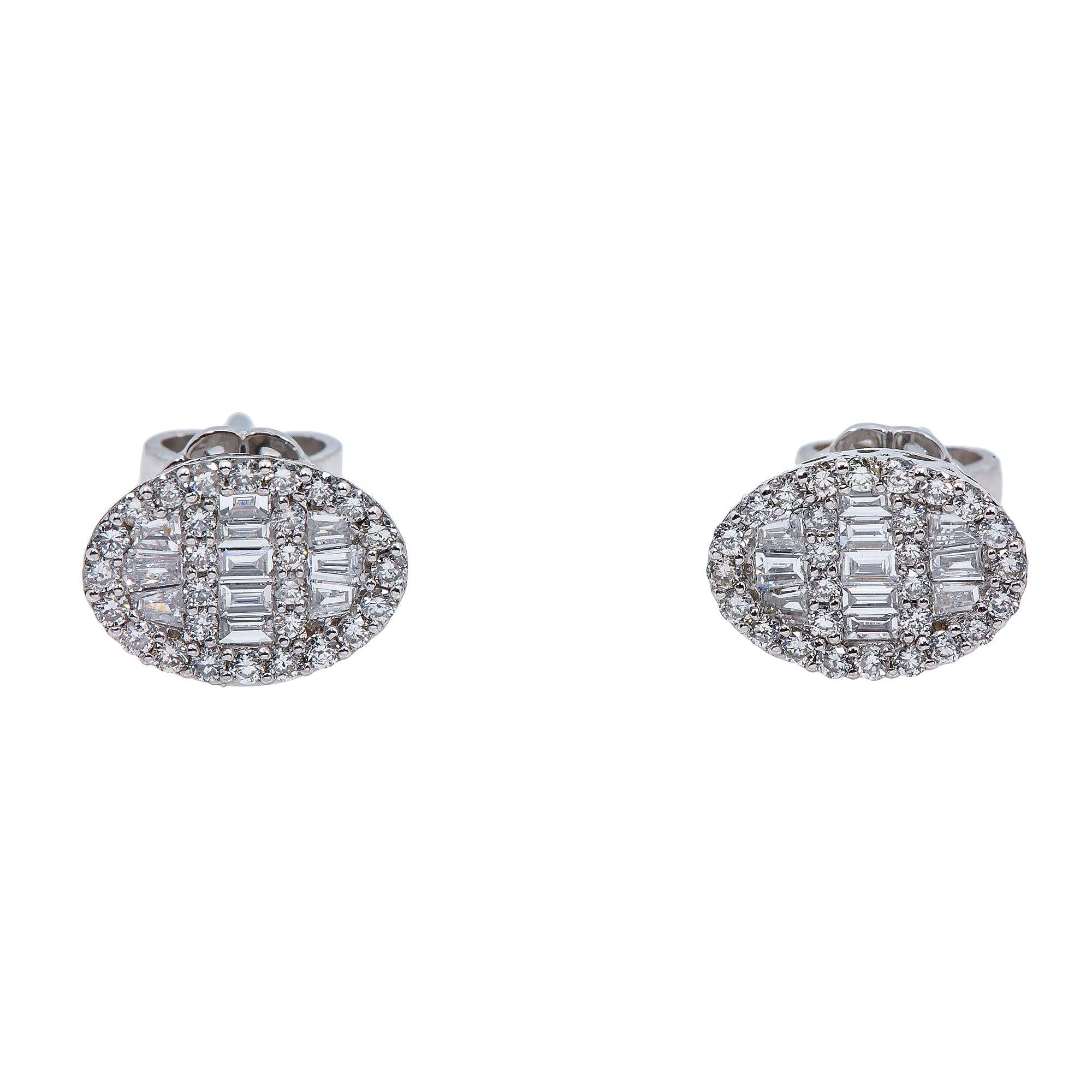 14K White Gold Ladies Earrings with 0.50 CT Baguette Diamond