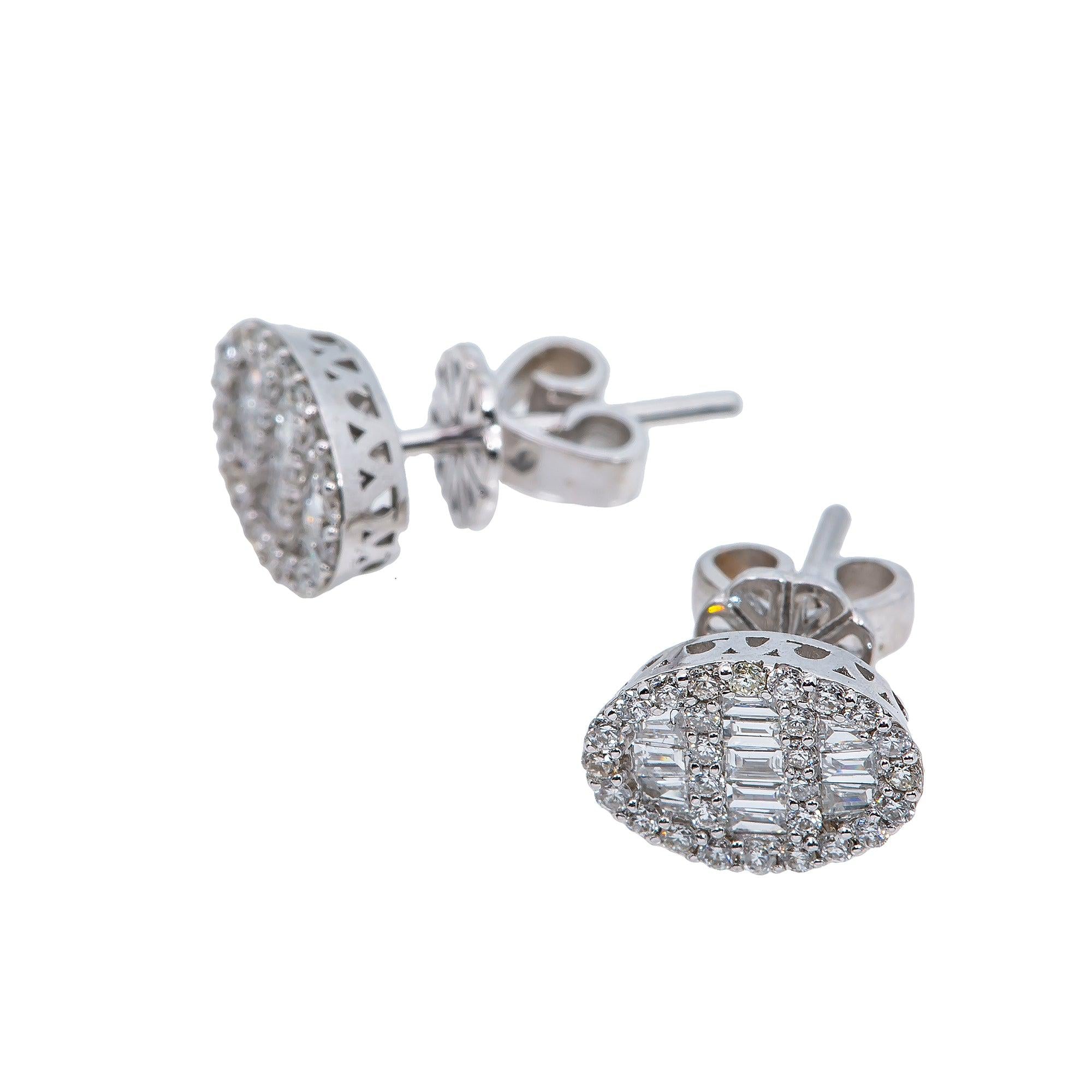 14K White Gold Ladies Earrings with 0.50 CT Baguette Diamond
