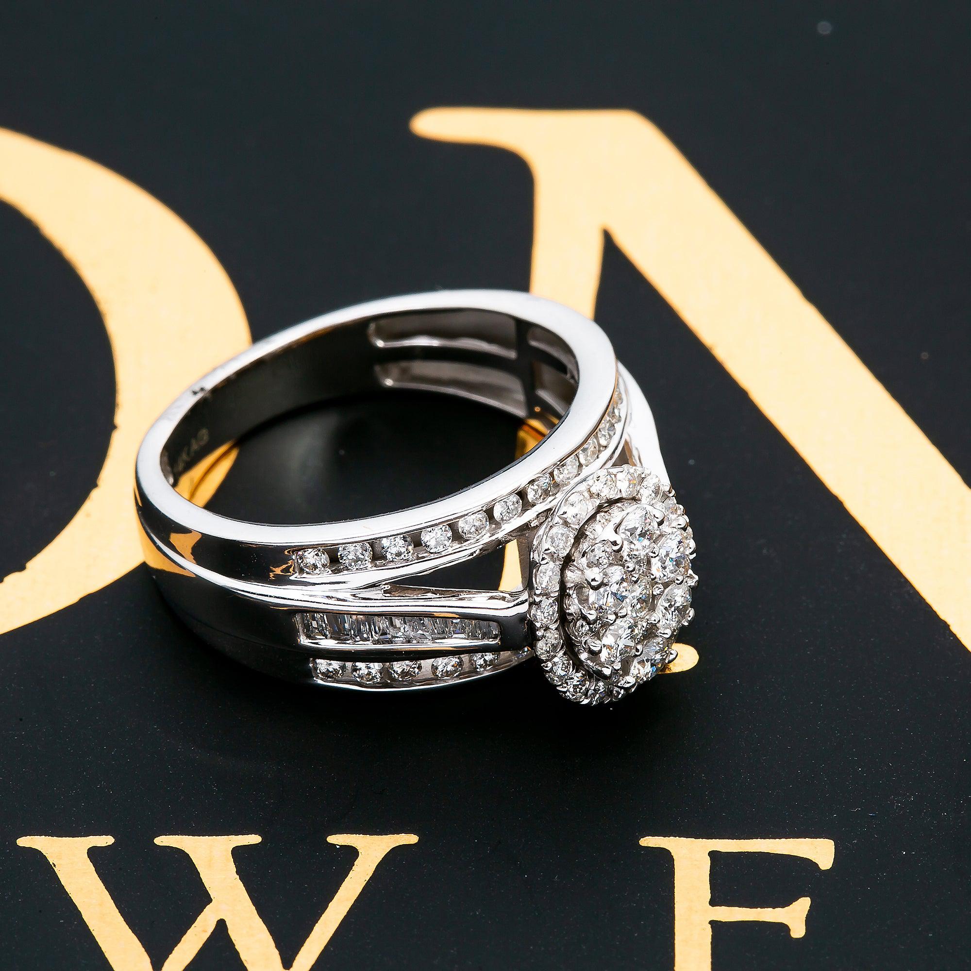14K WHITE GOLD CLUSTER ENGAGEMENT RING WITH 1.0 CT DIAMONDS