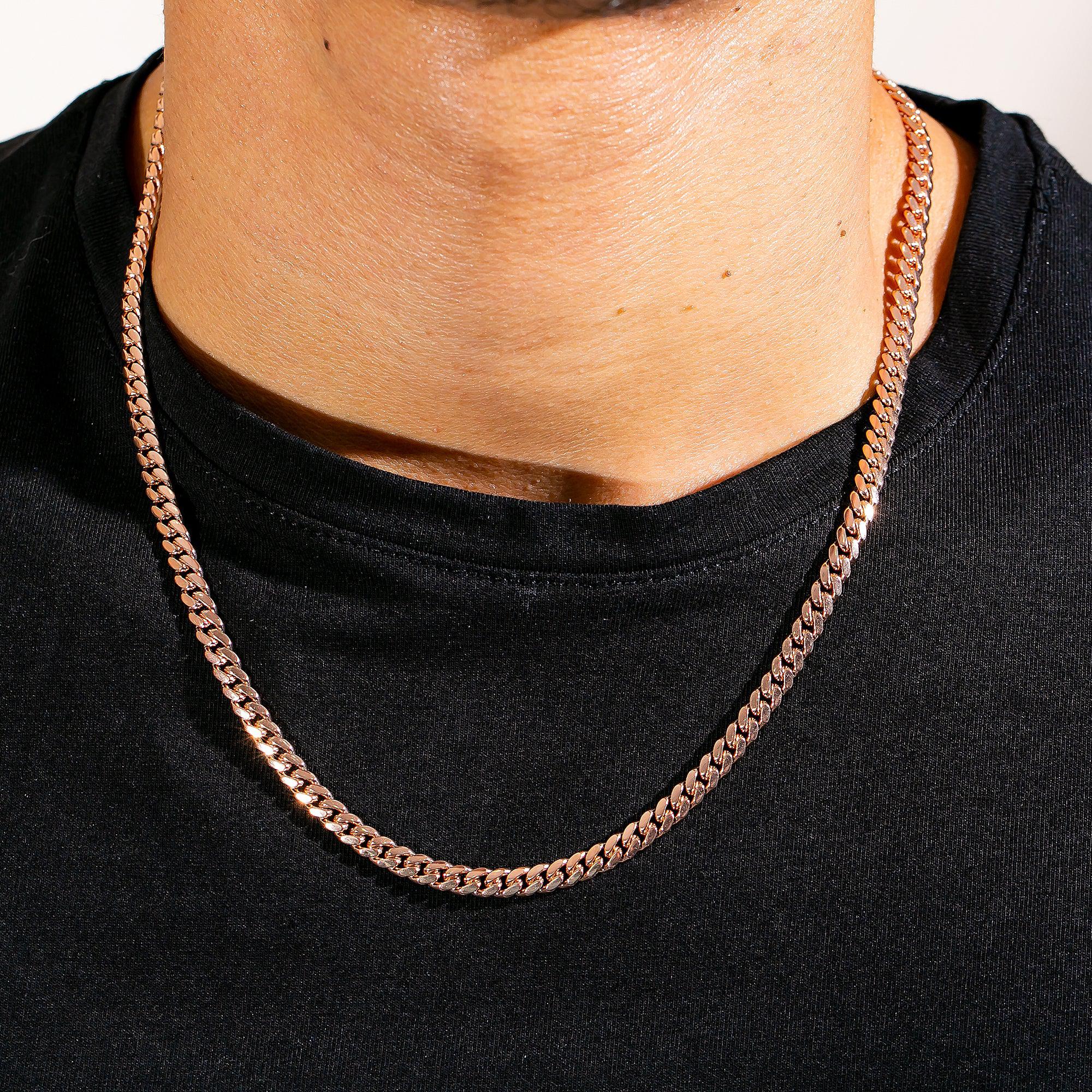 14k Rose Gold 5mm Solid Cuban Link Available In Sizes 18"-26"