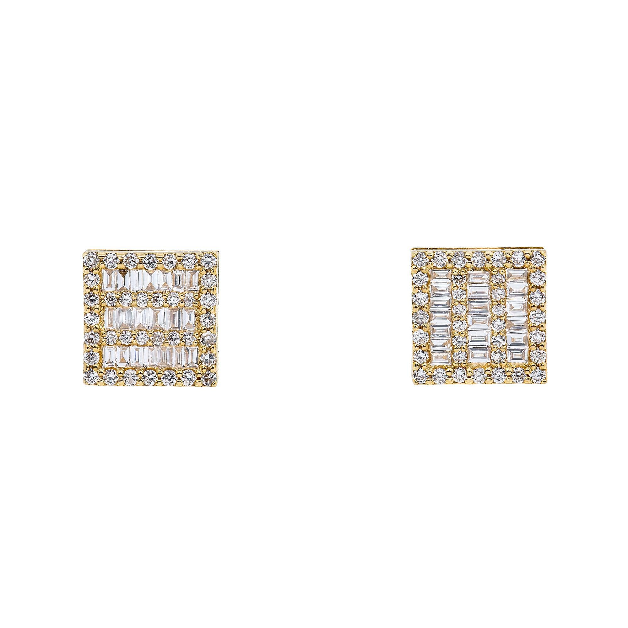 14K Yellow Gold Ladies Earrings with 0.80 CT Baguette Diamond
