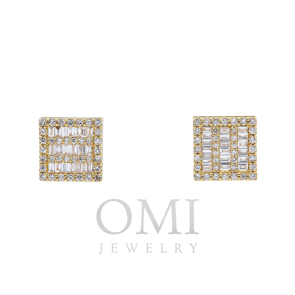 14K Yellow Gold Ladies Earrings with 0.80 CT Baguette Diamond