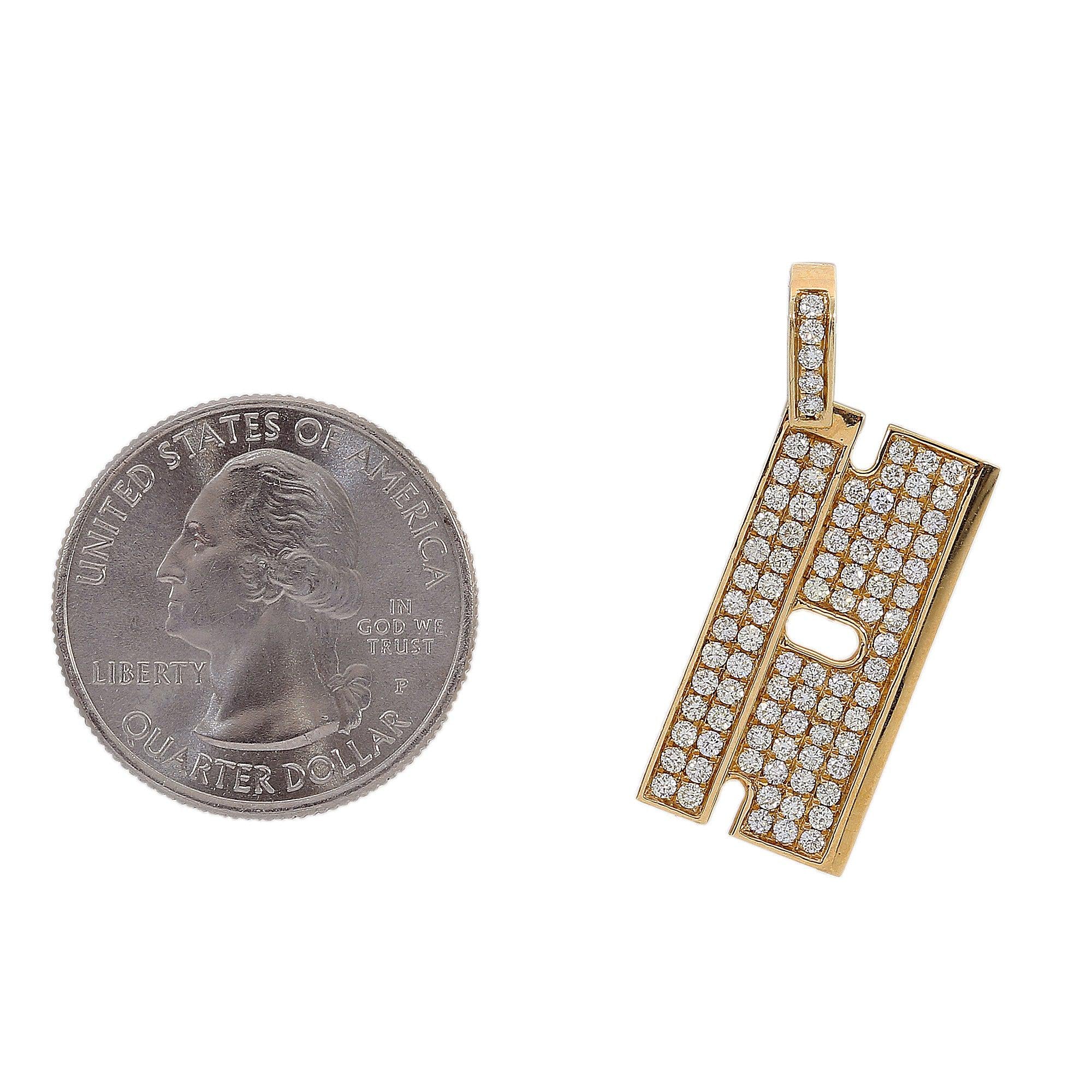 14K Yellow Gold Diamond Rectangular Shaped Pendant