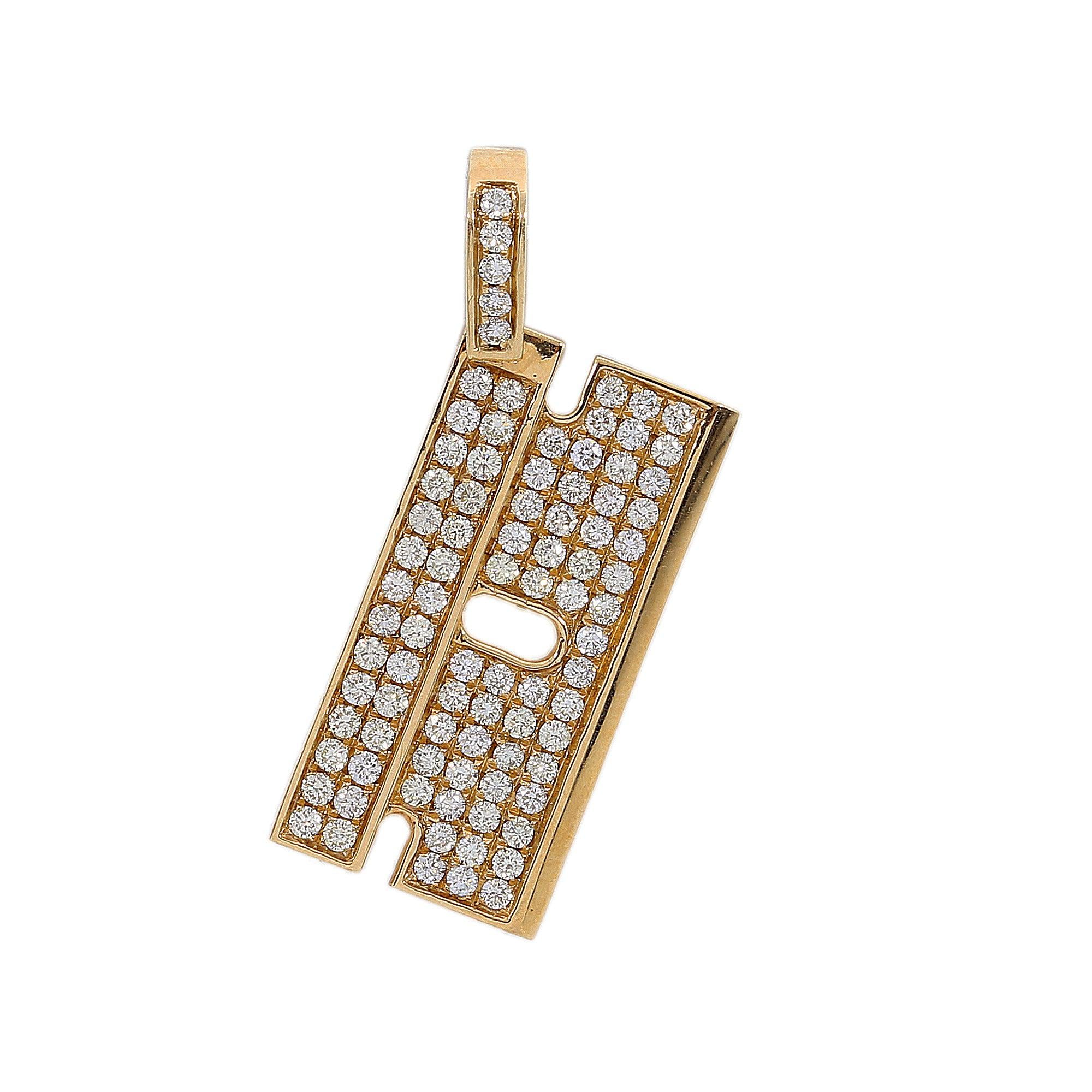 14K Yellow Gold Diamond Rectangular Shaped Pendant