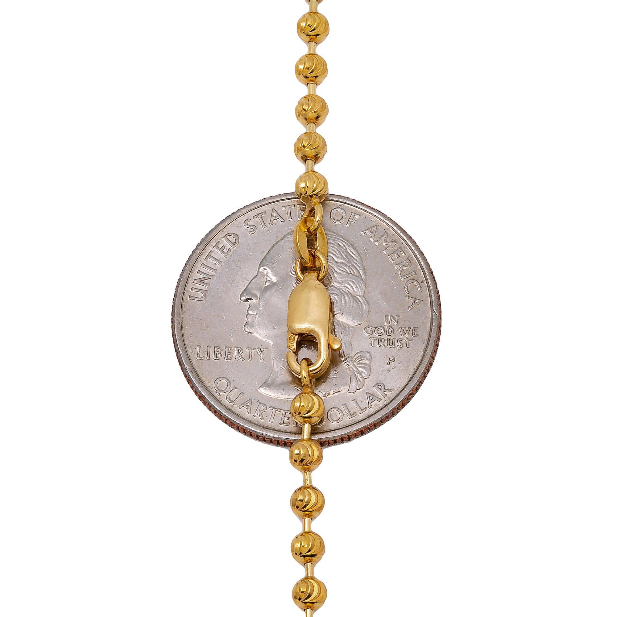 10K Yellow Gold 3.9mm Moon Bead Chain Available In Size 18"-26"