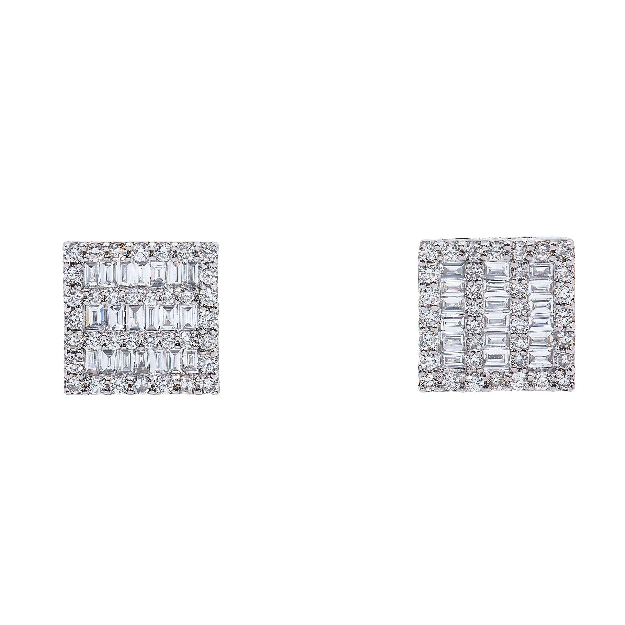 14K White Gold Ladies Earrings with 0.60 CT Baguette Diamond