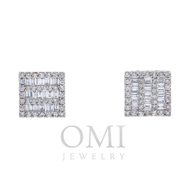 14K White Gold Ladies Earrings with 0.60 CT Baguette Diamond