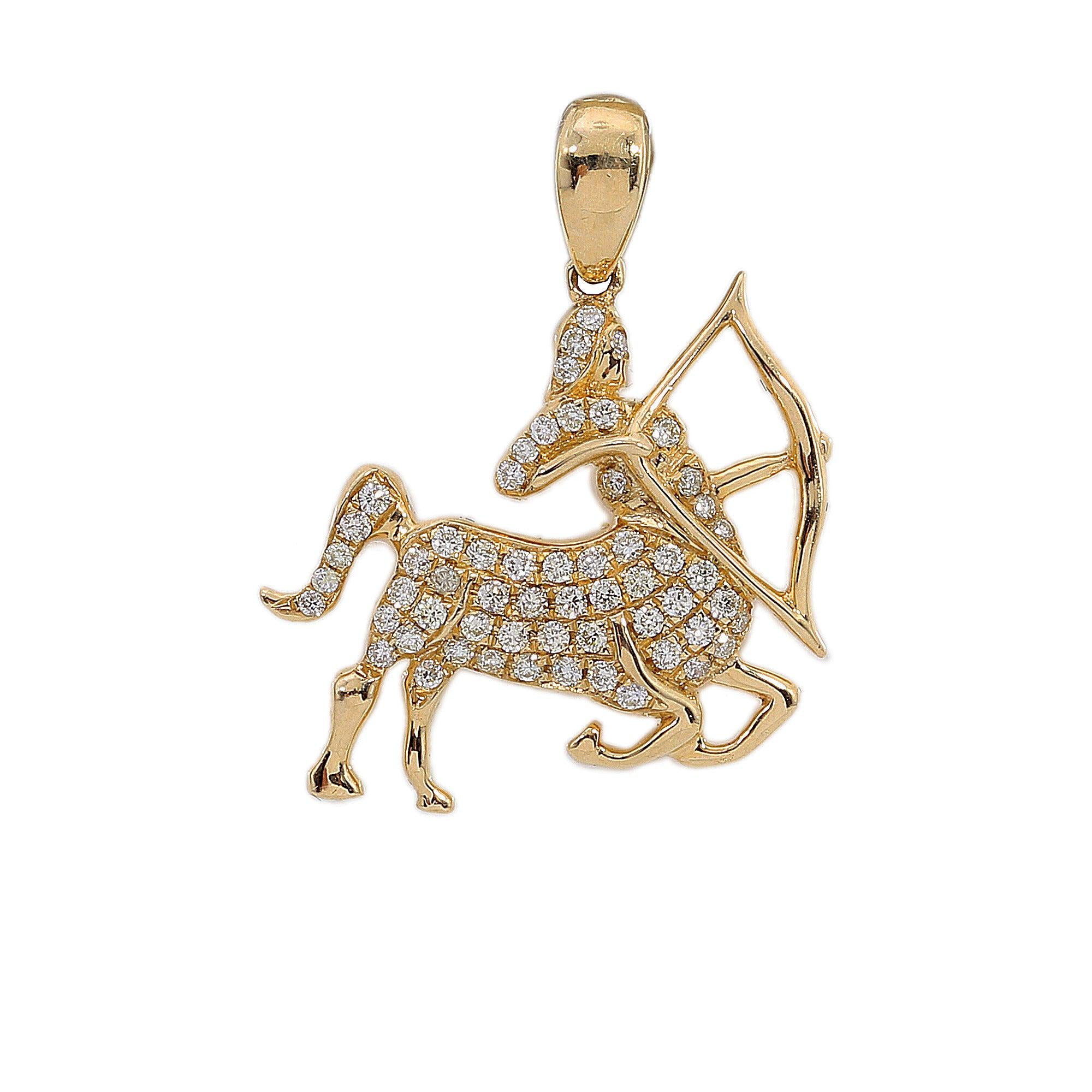 14K Yellow Gold Diamond Sagittarius Shaped Pendant