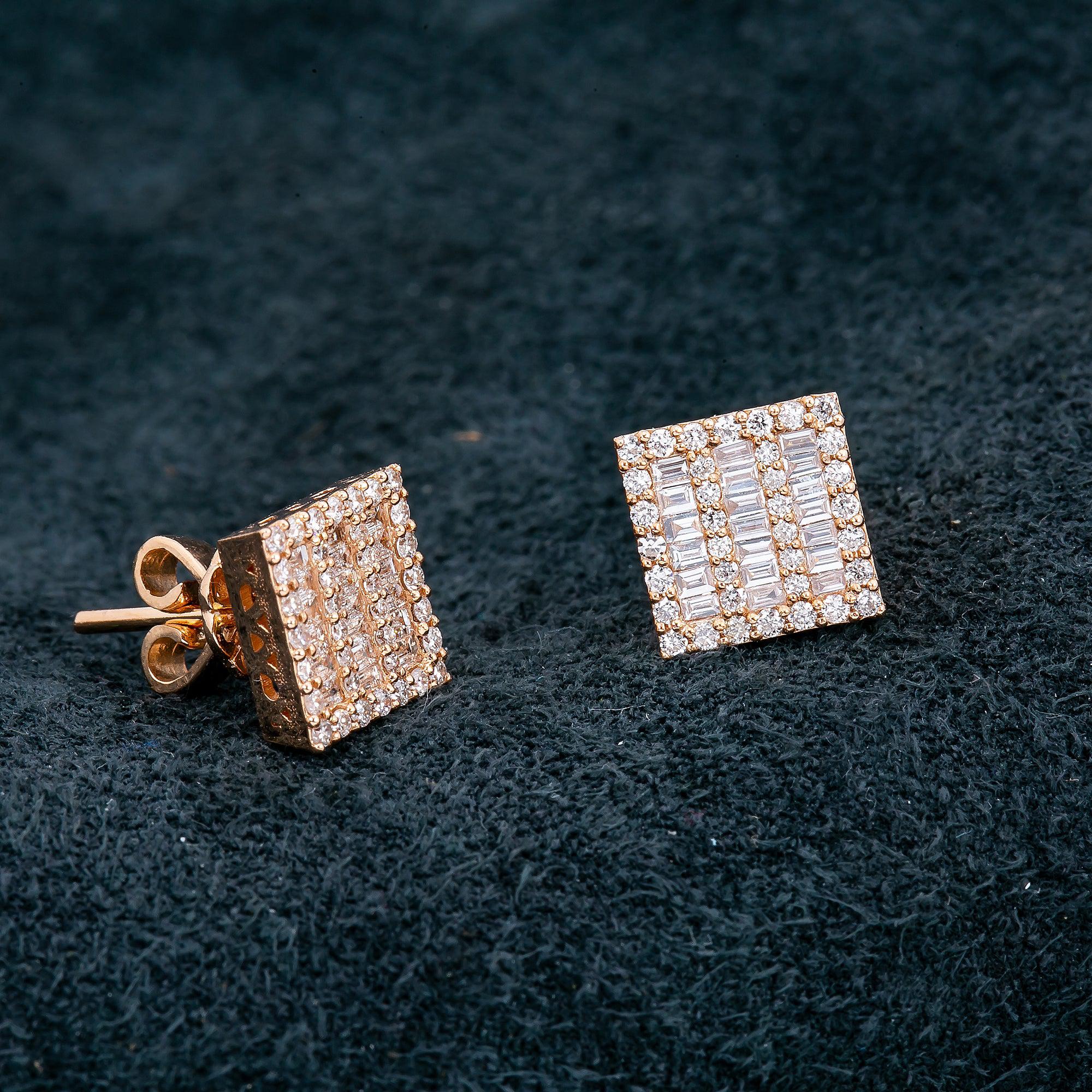 14K Rose Gold Ladies Earrings with 0.60 CT Baguette Diamond
