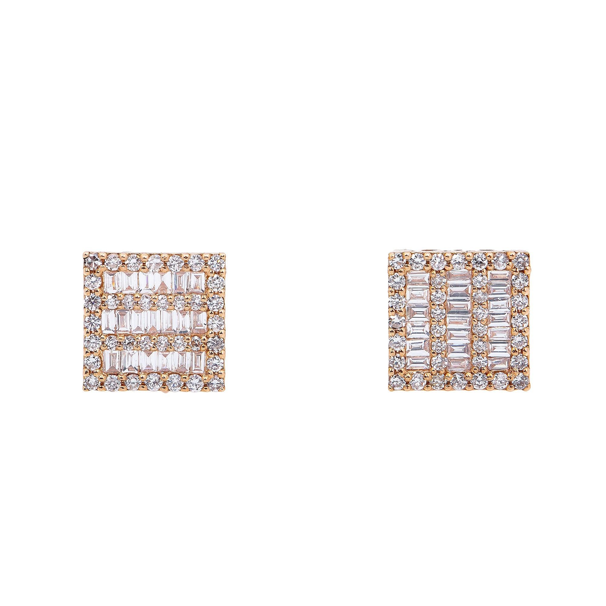 14K Rose Gold Ladies Earrings with 0.60 CT Baguette Diamond