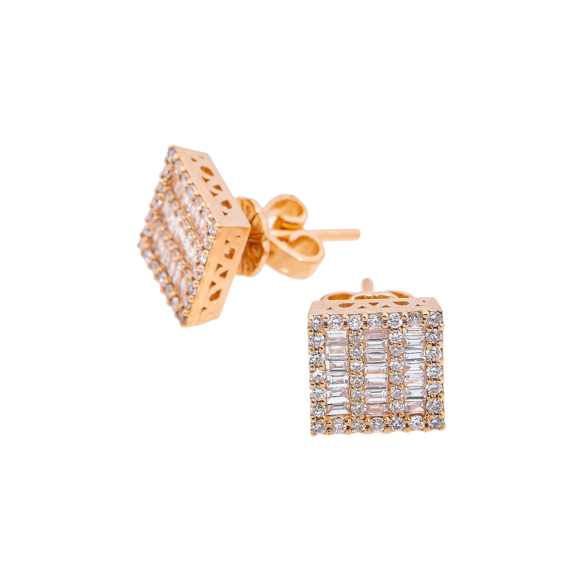 14K Rose Gold Ladies Earrings with 0.60 CT Baguette Diamond