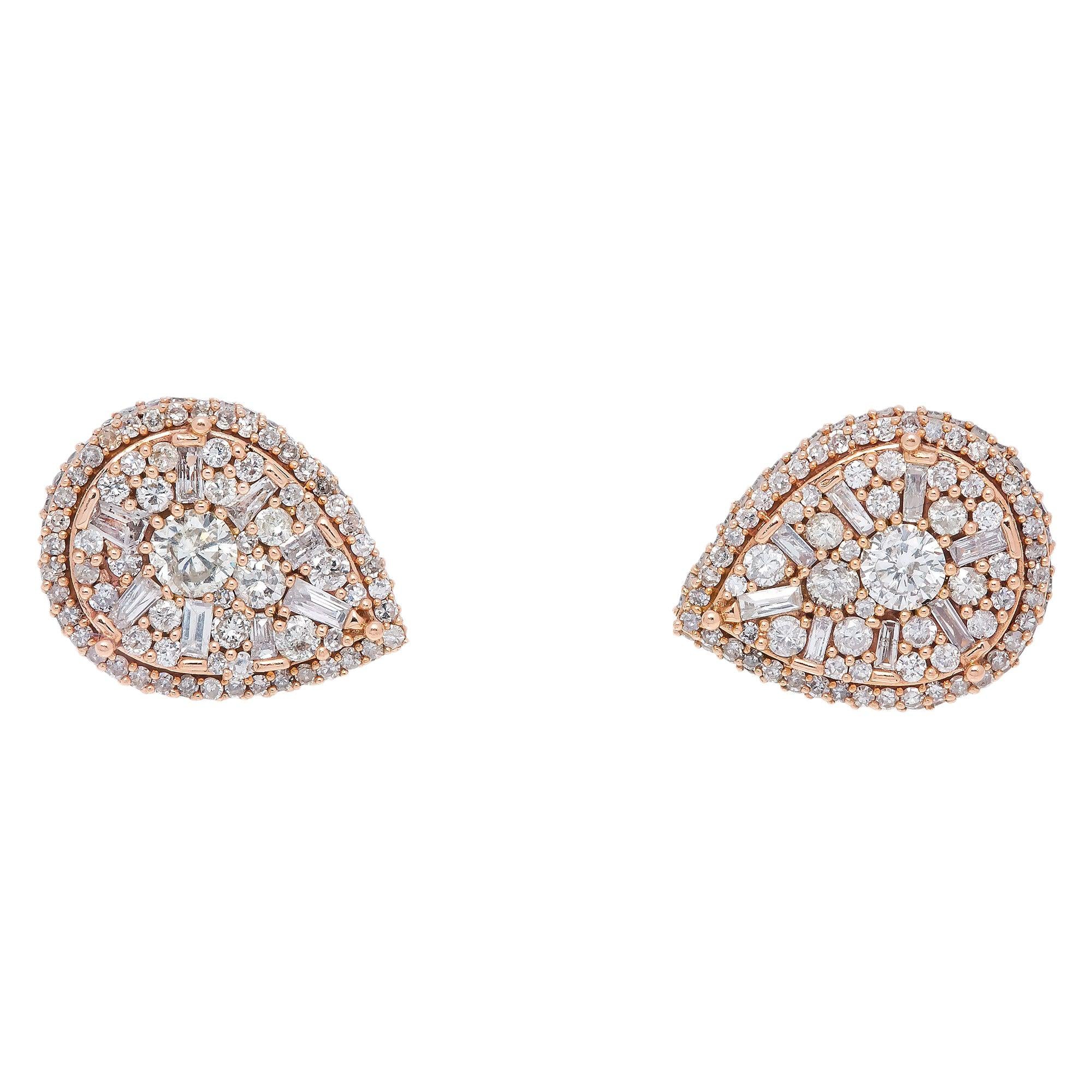 14K ROSE GOLD DIAMOND EARRINGS 1.53 CT