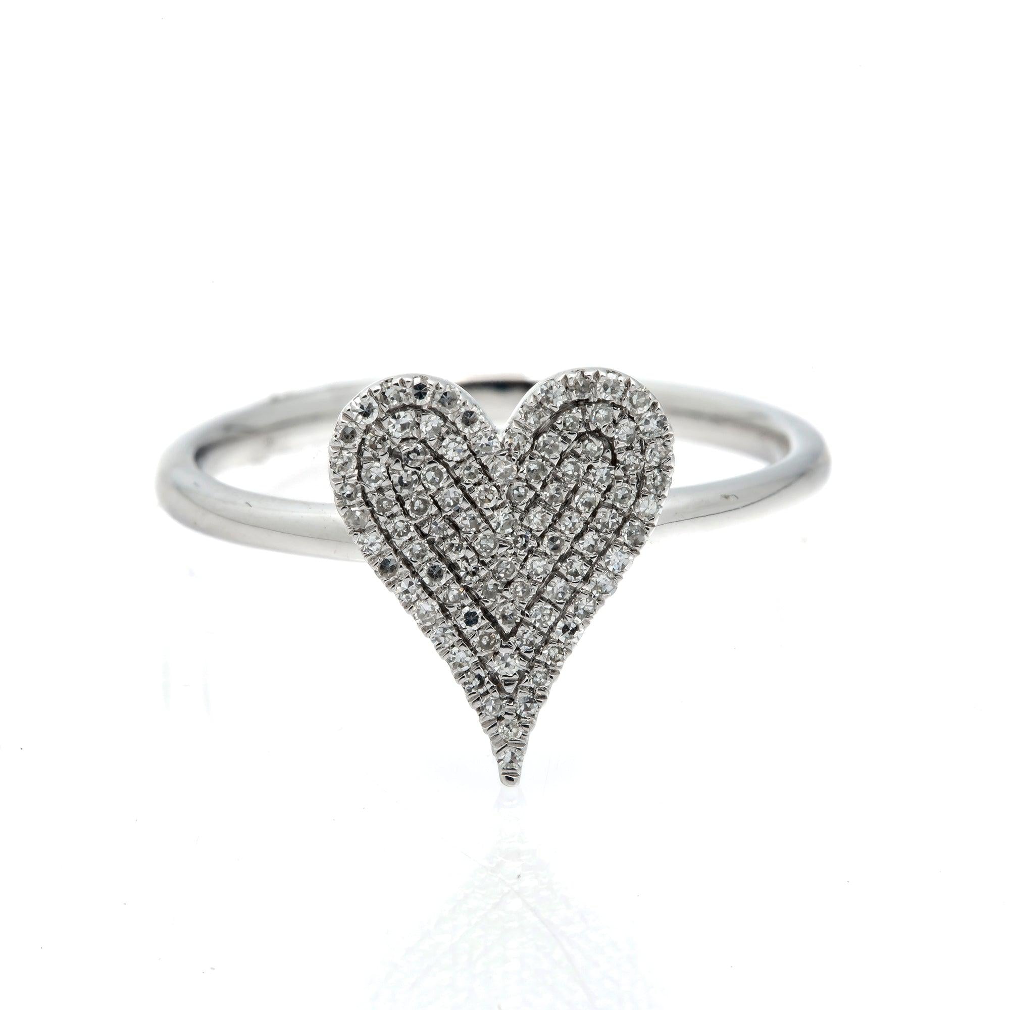14K GOLD DIAMOND FLAT PAVE HEART RING 0.40 CT