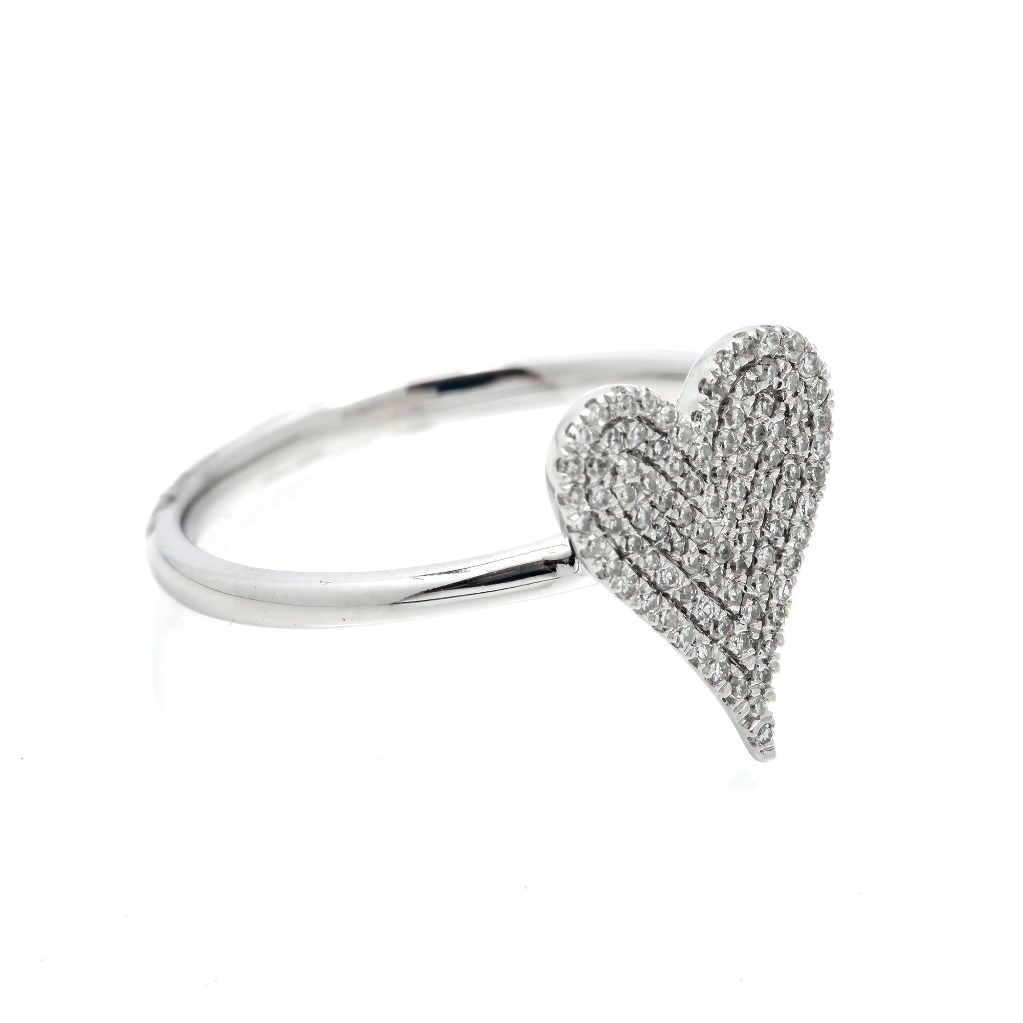 14K GOLD DIAMOND FLAT PAVE HEART RING 0.40 CT