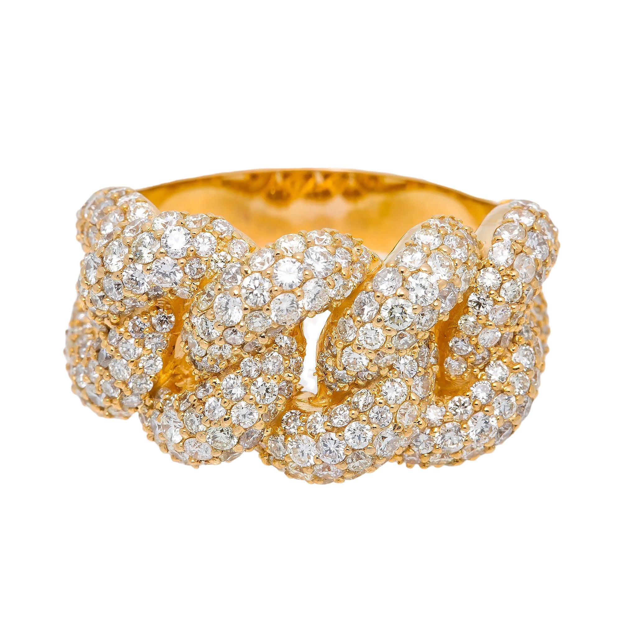 14K YELLOW GOLD DIAMOND CUBAN RING
