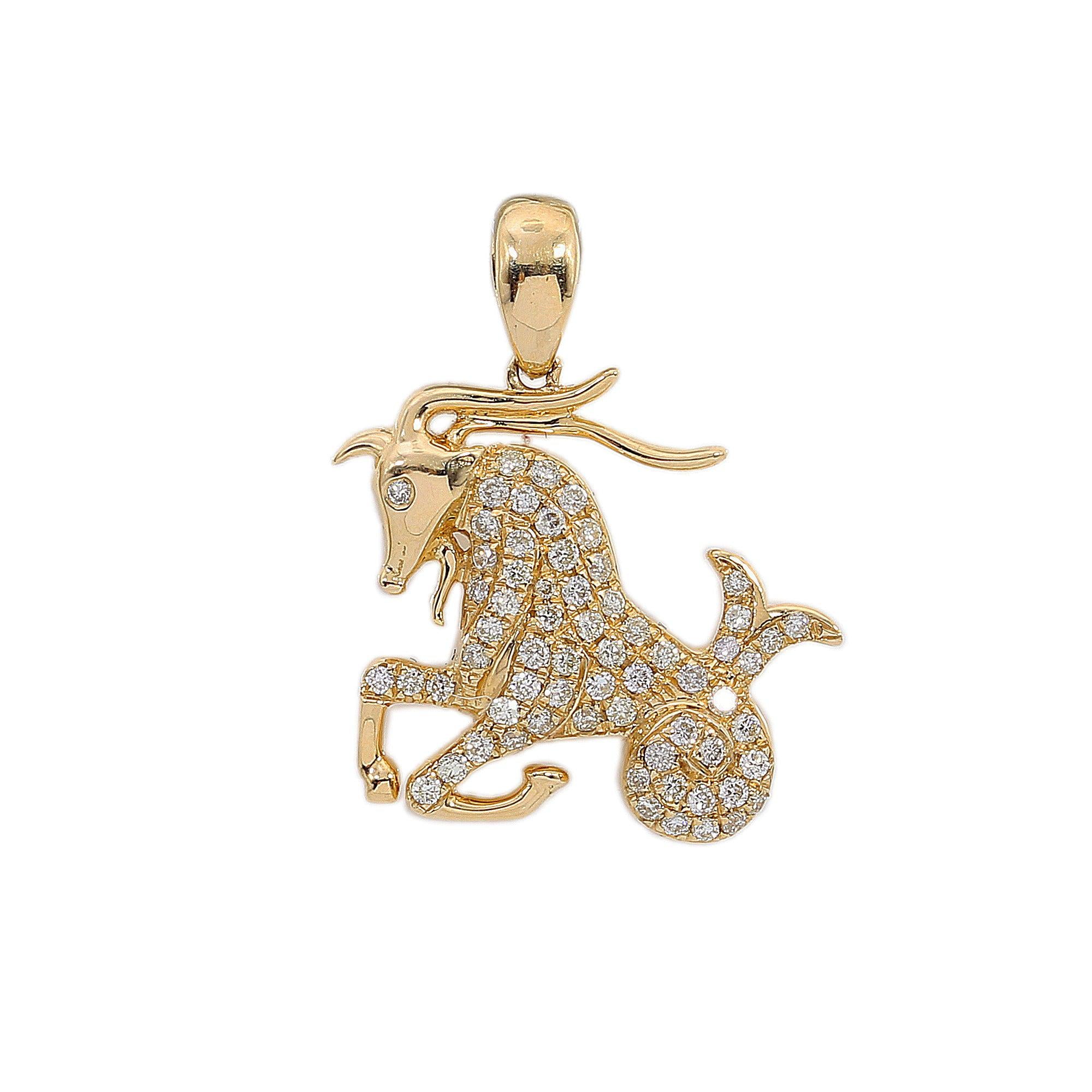 14K YELLOW GOLD DIAMOND CAPRICORN PENDANT 0.48 CT
