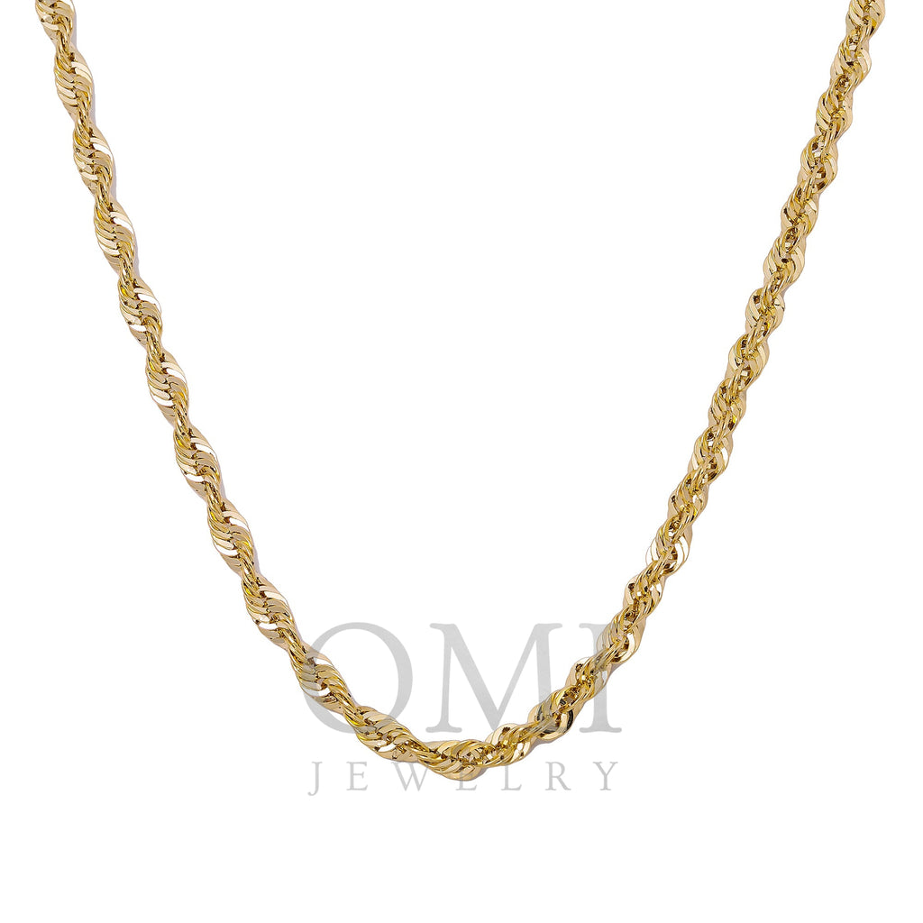 14K Yellow Gold 3.24mm Laser Hollow Rope Chain Available In Size 18