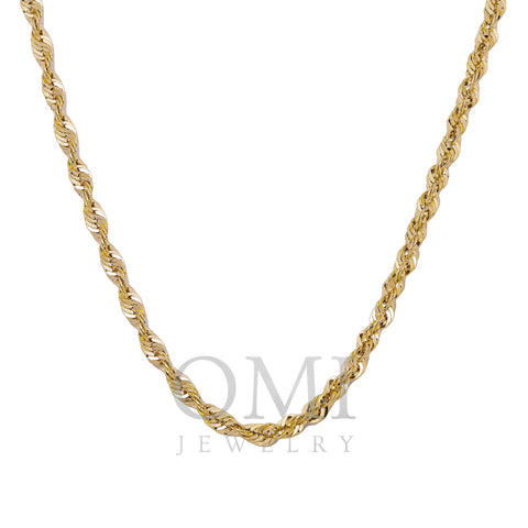 14K Yellow Gold 3.24mm Laser Hollow Rope Chain Available In Size 18