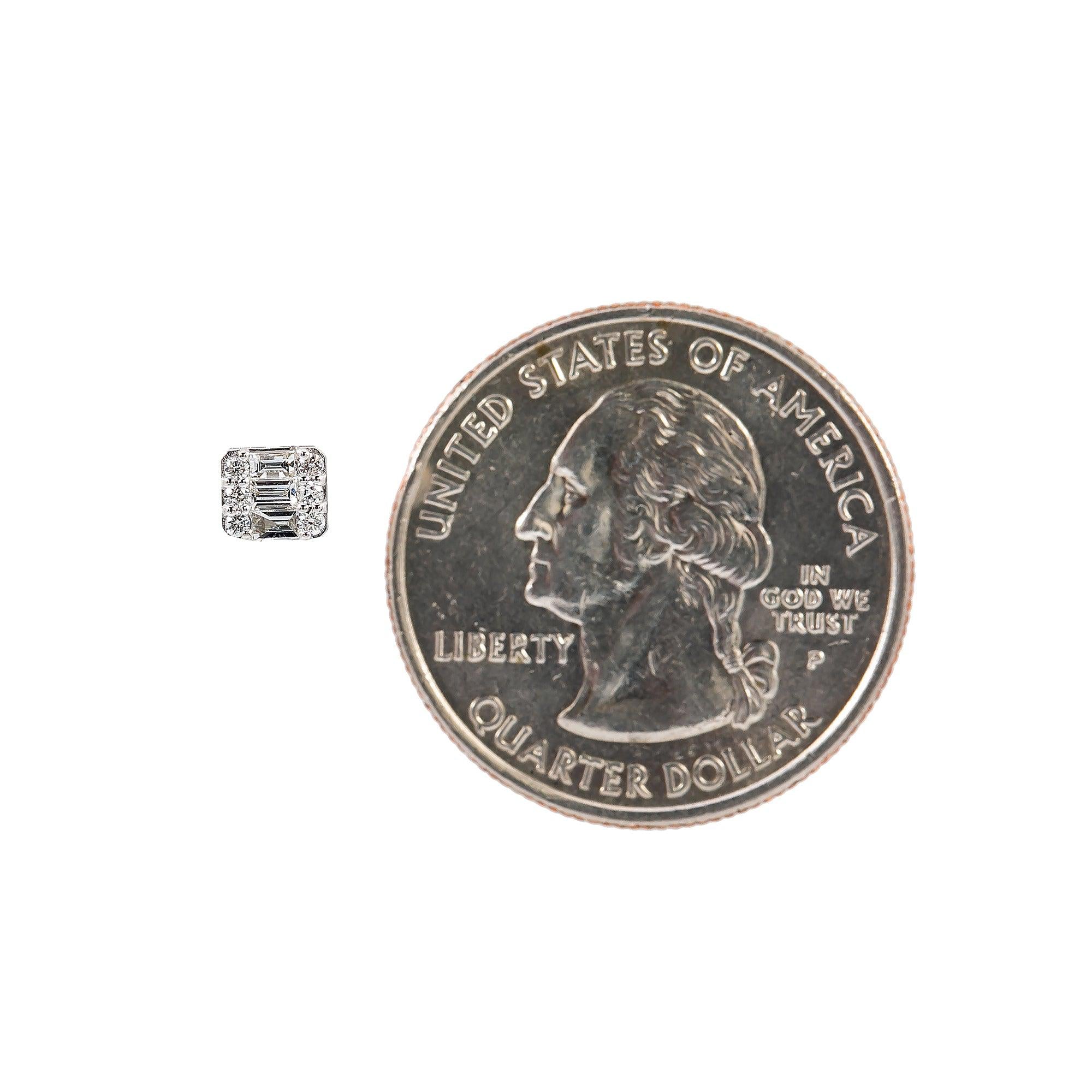 14K White Gold Ladies Heart Shape Earrings with 0.84 Baguette CT Diamond