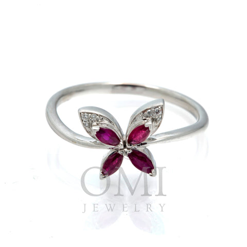 14K GOLD DIAMOND BUTTERFLY WITH SAPPHIRE WINGS RING 0.05 CT
