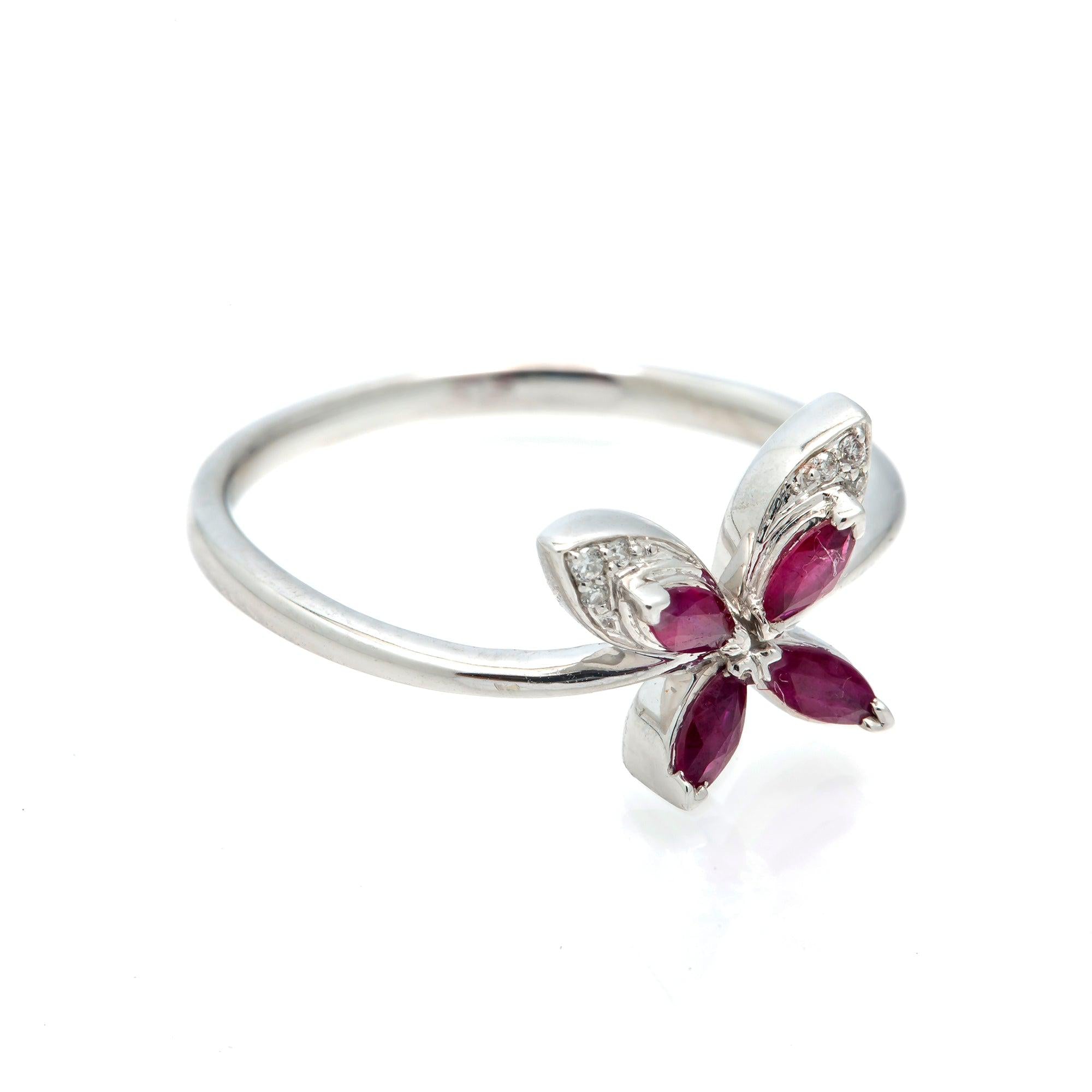 14K GOLD DIAMOND BUTTERFLY WITH SAPPHIRE WINGS RING 0.05 CT