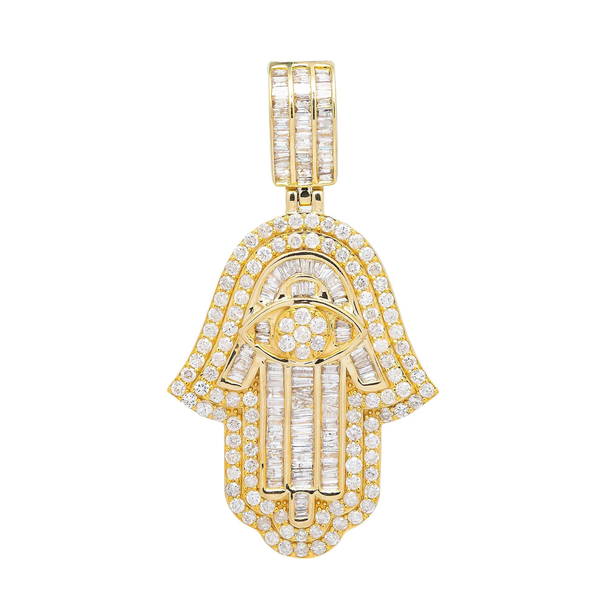 14K YELLOW GOLD DIAMOND HAMSA PENDANT