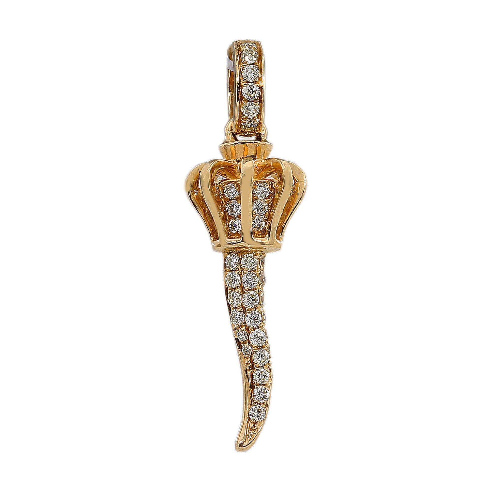 14K Yellow Gold Diamond Scepter with Crown Shaped Pendant