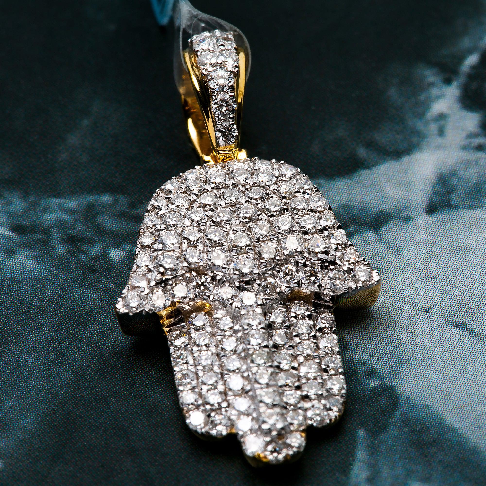 14K YELLOW GOLD UNISEX HAMSA PENDANT WITH 0.75 CT DIAMONDS