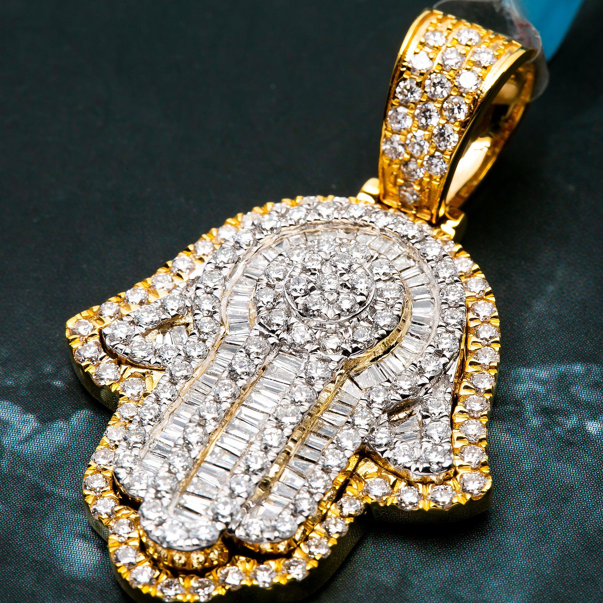 14K YELLOW GOLD UNISEX  HAMSA PENDANT WITH 2.0 CT DIAMONDS