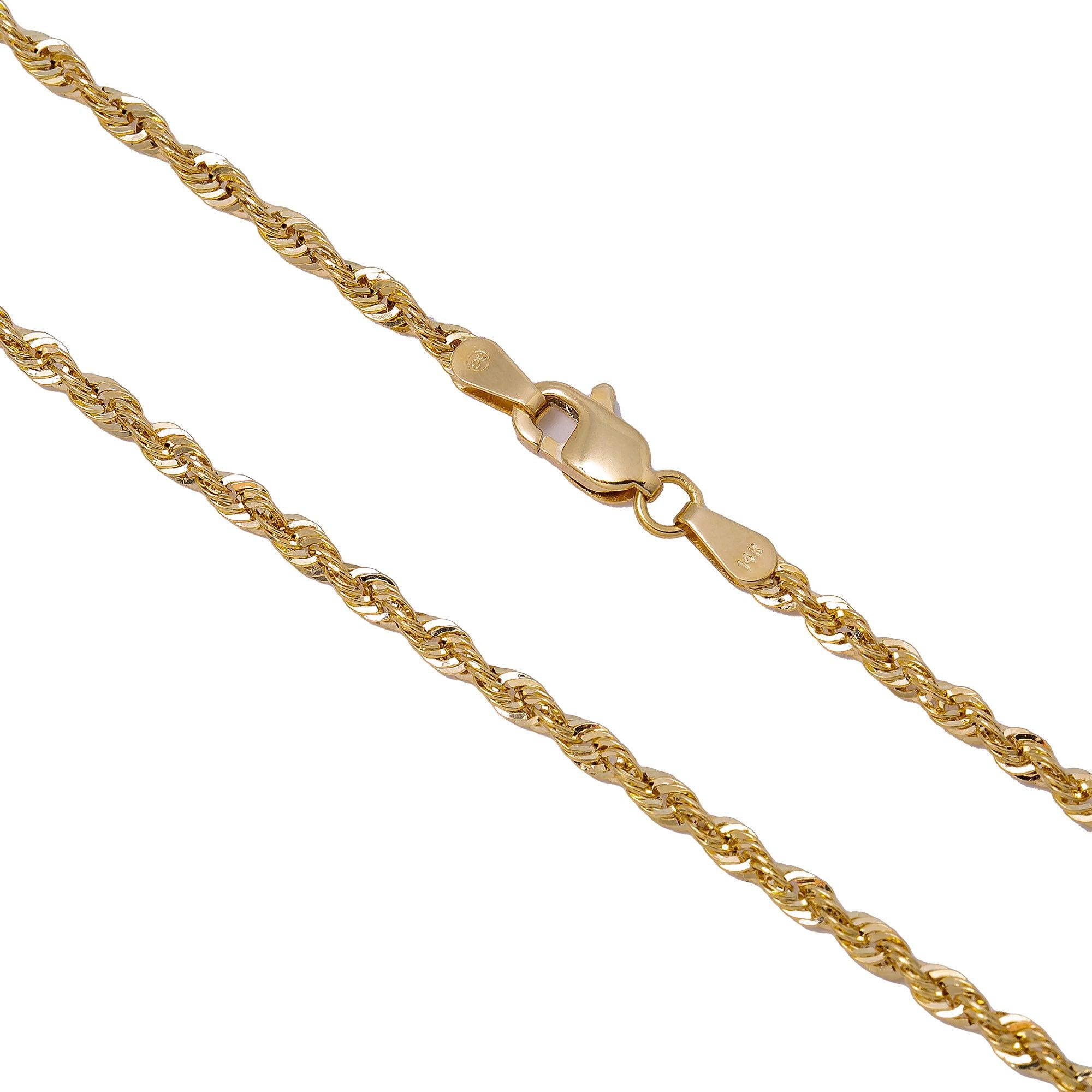 14K Yellow Gold 1.2mm Laser Hollow Rope Chain Available In Sizes 18"-26"