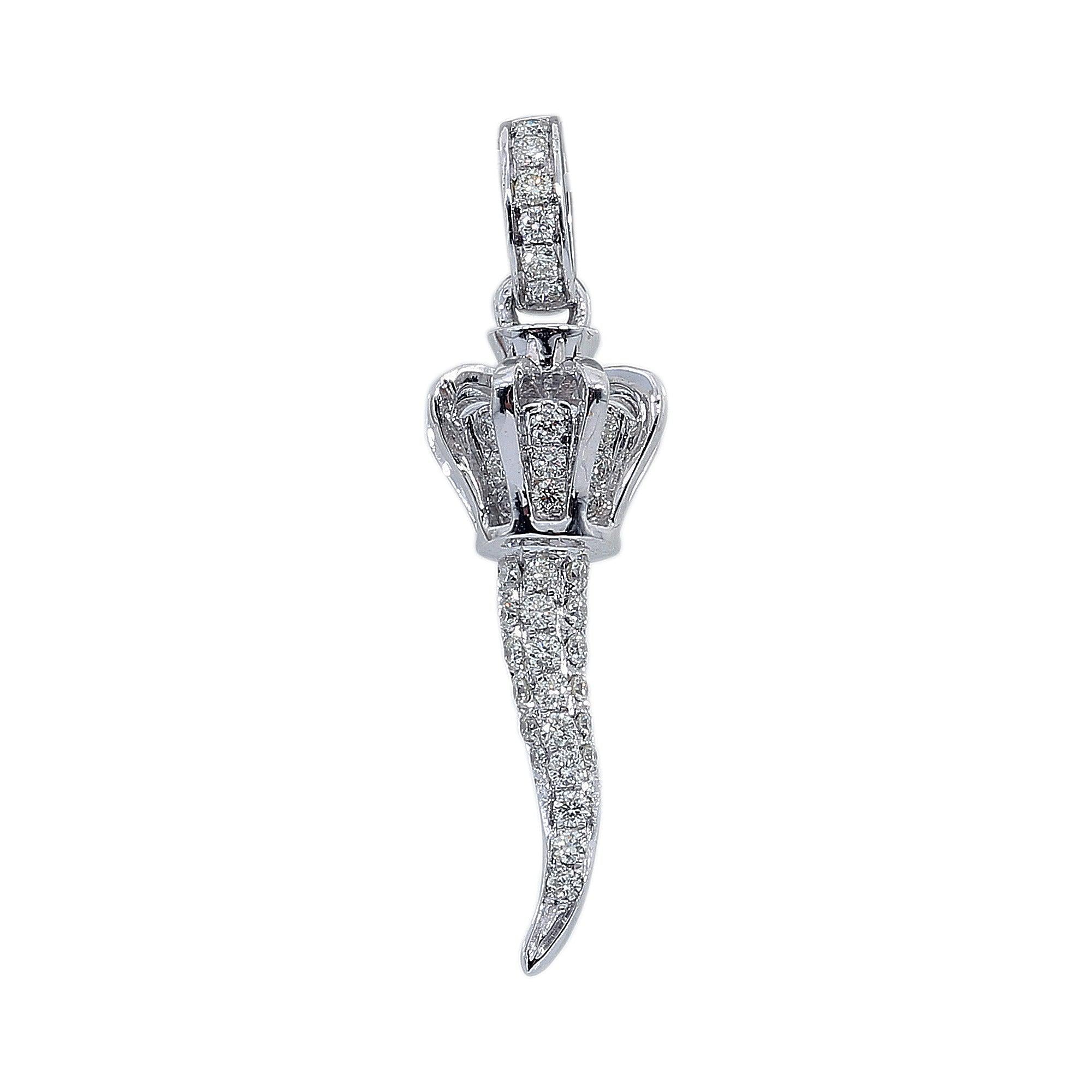 14K White Gold Diamond Scepter with Crown Shaped Pendant
