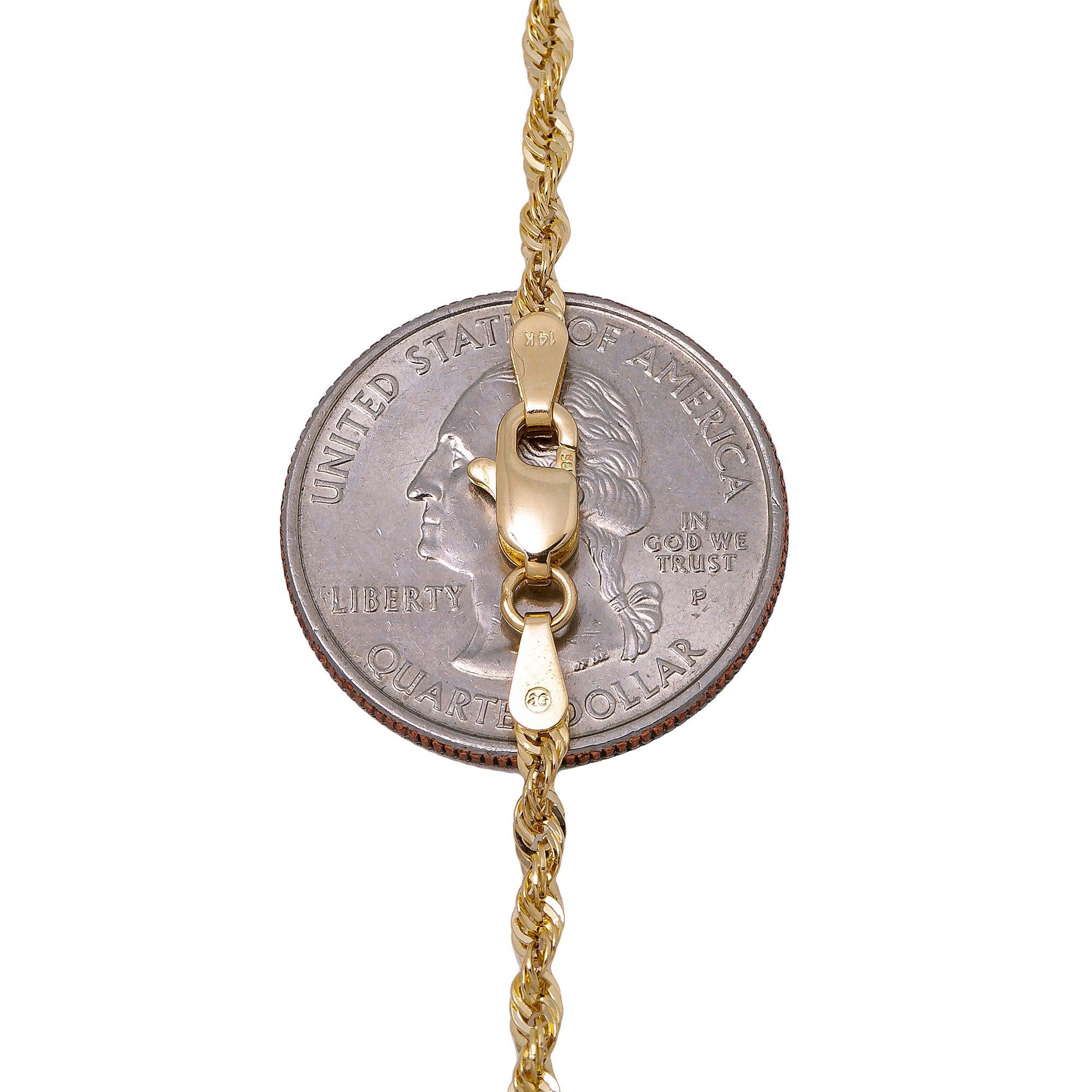 14K Yellow Gold 1.2mm Laser Hollow Rope Chain Available In Sizes 18"-26"