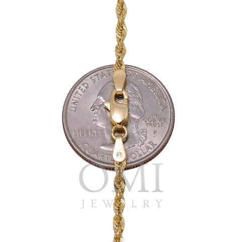 14K Yellow Gold 1.2mm Laser Hollow Rope Chain Available In Sizes 18