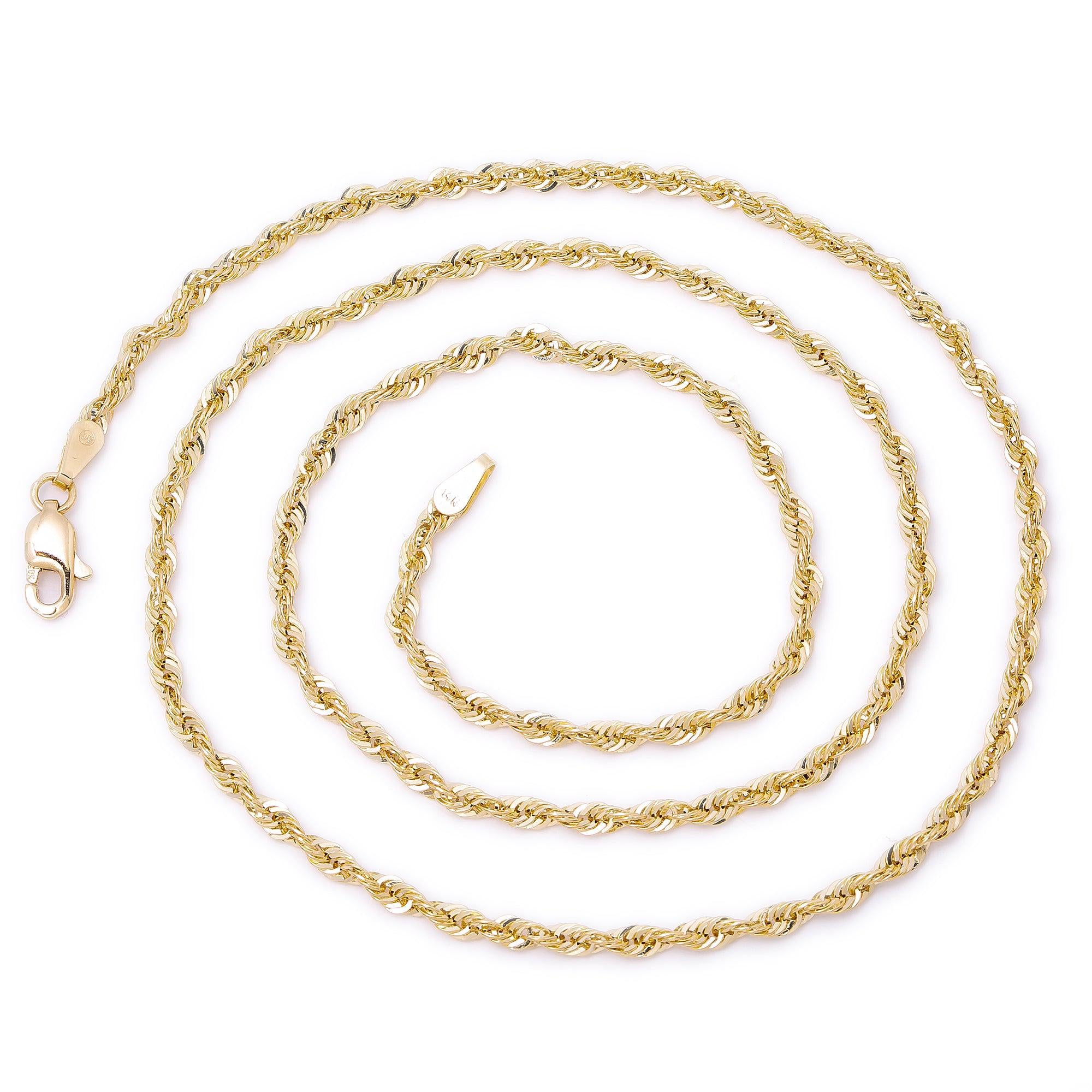 14K Yellow Gold 1.2mm Laser Hollow Rope Chain Available In Sizes 18"-26"