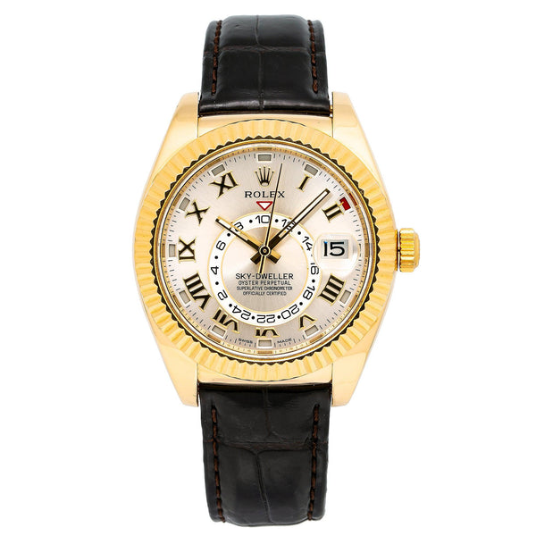Rolex Sky-Dweller 42MM 326138 Silver Roman Dial Fluted Bezel Brown