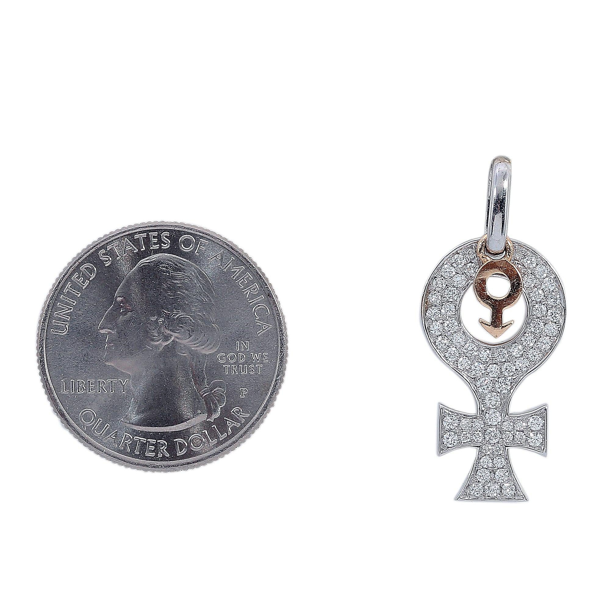 14K Yellow and White Gold Diamond Gender Signs Shaped Pendant