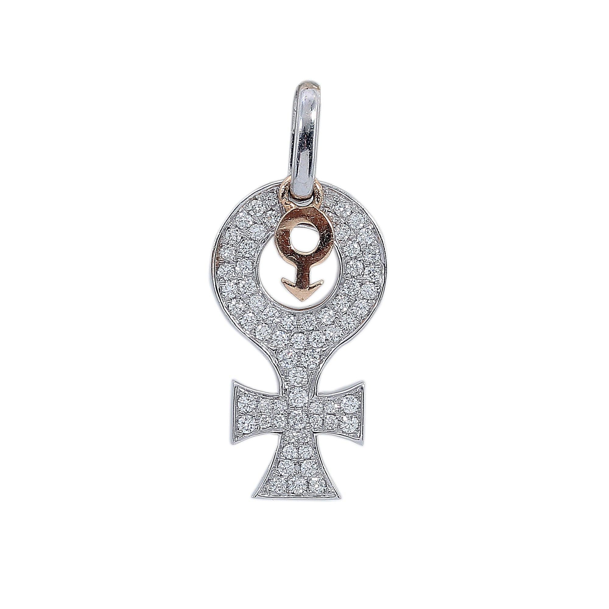 14K Yellow and White Gold Diamond Gender Signs Shaped Pendant