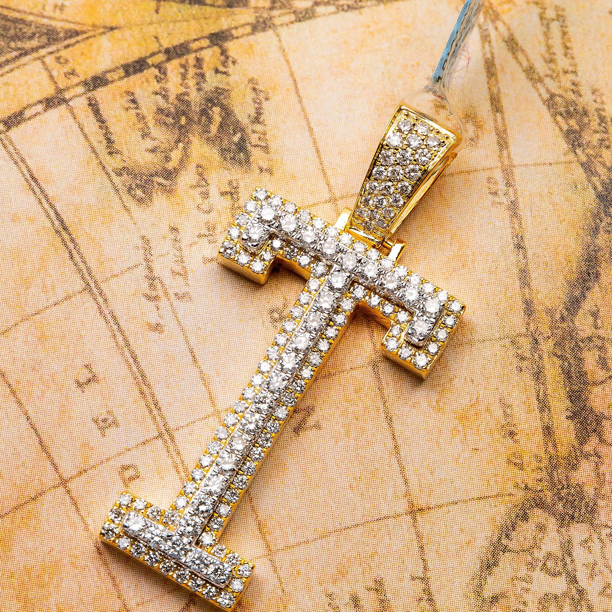 10K YELLOW GOLD UNISEX LETTER T  PENDANT WITH 1.25 CT DIAMONDS